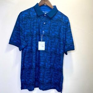 HICKEY FREEMAN Short Sleeve Blue Fish 3 Button Golf Polo Shirt Size M